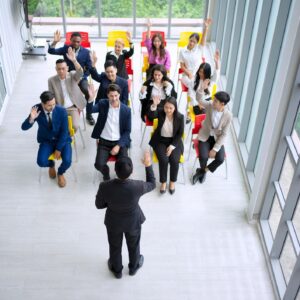 Employees are meeting and making group engagement.